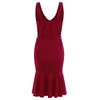 Ruffle Hem Plunge Mid Calf Dress with Belt