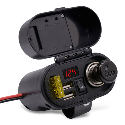 CS - 682A1 Motorcycle Cigarette Lighter USB Charger with Voltmeter Time Display