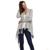 Collarless Long Sleeve Open Front Fringed Asymmetric Button Women Cardigan