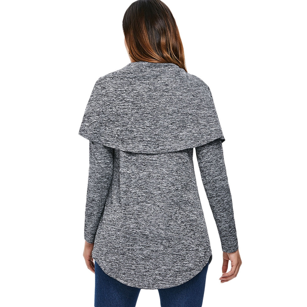 Long Sleeve Marled Button Capelet T-shirt