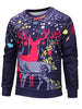 Christmas Elk Flowers Print Loose Sweatshirt