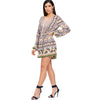Elastic Waist Long Sleeve Bohemia Print Dress