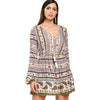 Elastic Waist Long Sleeve Bohemia Print Dress