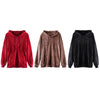 Hooded Long Sleeve Fleece Loose Zipper Pocket Solid Color Women Hoodie