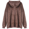 Hooded Long Sleeve Fleece Loose Zipper Pocket Solid Color Women Hoodie