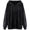 Hooded Long Sleeve Fleece Loose Zipper Pocket Solid Color Women Hoodie