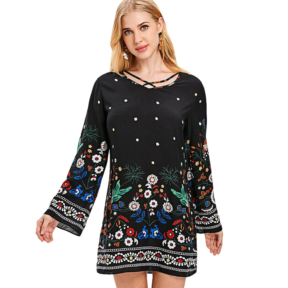 Floral Long Sleeve Casual Dress