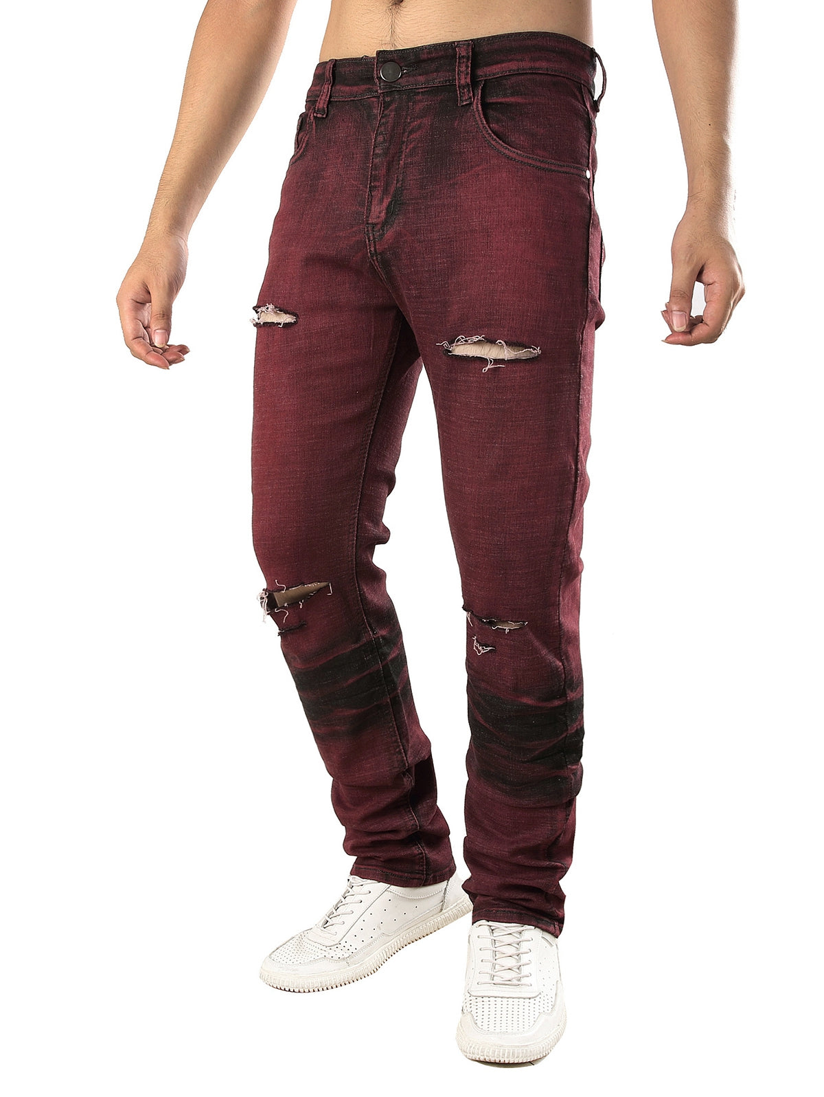 Color Wash Stretchy Ripped Jeans