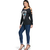 Skull Print Cut Out Full Sleeve T-shirt