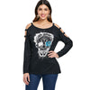 Skull Print Cut Out Full Sleeve T-shirt