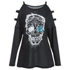 Skull Print Cut Out Full Sleeve T-shirt