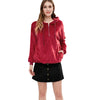 Hooded Long Sleeve Fleece Loose Zipper Pocket Solid Color Women Hoodie