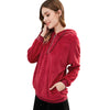 Hooded Long Sleeve Fleece Loose Zipper Pocket Solid Color Women Hoodie