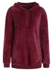 Side Pockets Faux Fur Hoodie with Zipper