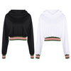 Hooded Long Sleeve Color Blocking Stripe Crop Top Women Hoodie