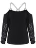 Printed Sleeve Cold Shoulder Chains Tee