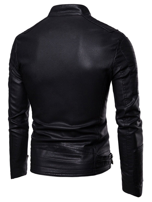 Zippers Embellished Casual Faux Leather Jacket