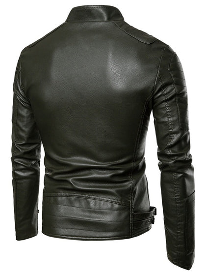 Zippers Embellished Casual Faux Leather Jacket