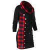 Plaid Trim Cowl Neck Tunic Sweatshirt Dress