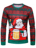 Christmas Geometric and Santa Claus Printed Crew Neck Tee