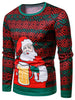 Christmas Geometric and Santa Claus Printed Crew Neck Tee
