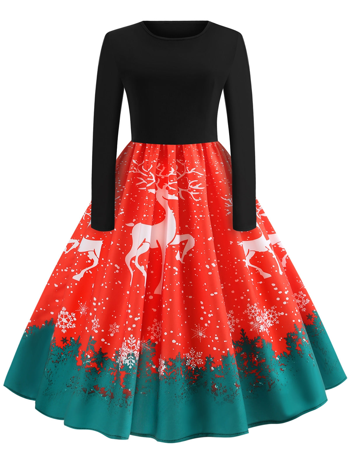 Christmas Elk Print Fit and Flare Dress