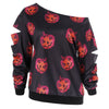 Halloween Pumpkin Print Skew Neck Sweatshirt