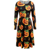Halloween Pumpkin Print Midi Swing Dress