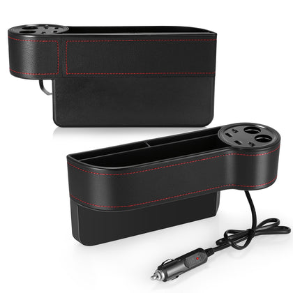 ZEEPIN C15 Multi-use Car Seat Gap Storage Box Voltage Display 2 Cigar Lighters