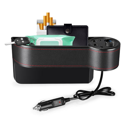 ZEEPIN C15 Multi-use Car Seat Gap Storage Box Voltage Display 2 Cigar Lighters