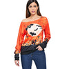 Halloween Bat Print Skew Neck Sweatshirt