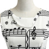 Vintage Boat Neck Sleeveless Belted A-line Women Note Print Dress