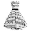 Vintage Boat Neck Sleeveless Belted A-line Women Note Print Dress