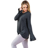 Round Collar Long Bell Sleeve Solid Color Asymmetric Loose Women T-shirt