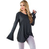 Round Collar Long Bell Sleeve Solid Color Asymmetric Loose Women T-shirt