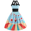Halter Neck Backless Santa Claus Christmas Print A-line Women Dress