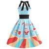 Halter Neck Backless Santa Claus Christmas Print A-line Women Dress