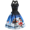 Halter Neck Backless Santa Claus Christmas Print A-line Zipper Women Dress