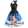 Halter Neck Backless Santa Claus Christmas Print A-line Zipper Women Dress