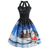 Halter Neck Backless Santa Claus Christmas Print A-line Zipper Women Dress