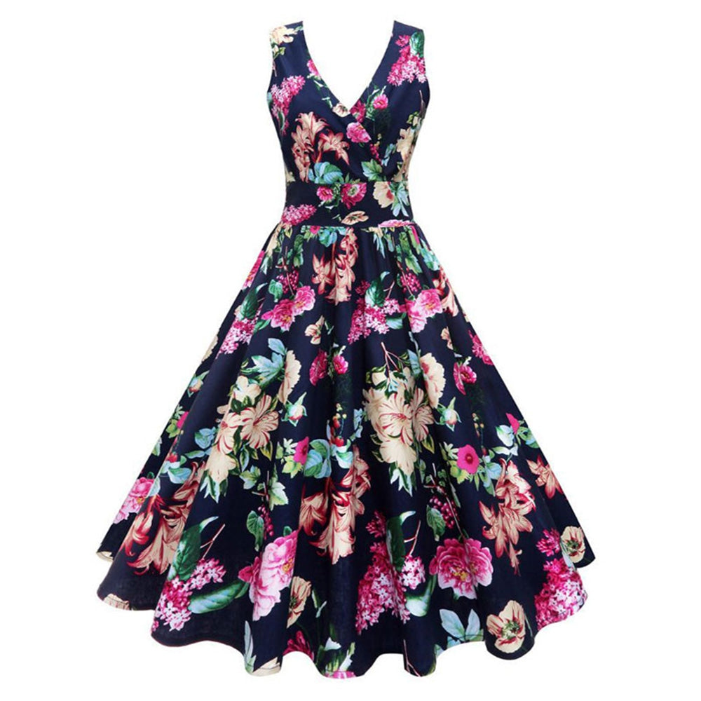 Plus Size Floral Printed Vintage Gown Dress
