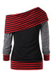 Stripe Slash Neck Color Block Pullover
