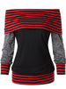 Stripe Slash Neck Color Block Pullover