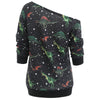 Dinosaur Print Skew Neck Sweatshirt