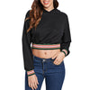 Hooded Long Sleeve Color Blocking Stripe Crop Top Women Hoodie