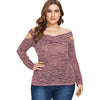Plus Size Off The Shoulder Cutout Marled Long Sleeve T-shirt