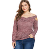 Plus Size Off The Shoulder Cutout Marled Long Sleeve T-shirt