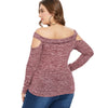 Plus Size Off The Shoulder Cutout Marled Long Sleeve T-shirt
