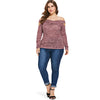Plus Size Off The Shoulder Cutout Marled Long Sleeve T-shirt