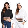 Hooded Long Sleeve Color Blocking Stripe Crop Top Women Hoodie